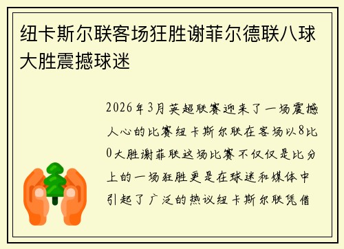 纽卡斯尔联客场狂胜谢菲尔德联八球大胜震撼球迷